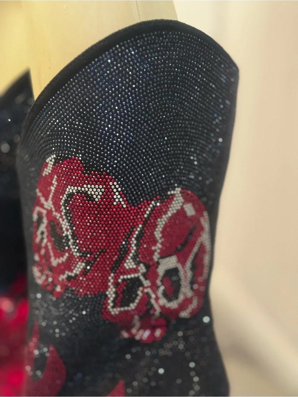 Black and Red Crystal Skull Flame Stiletto Boots . New without original box.